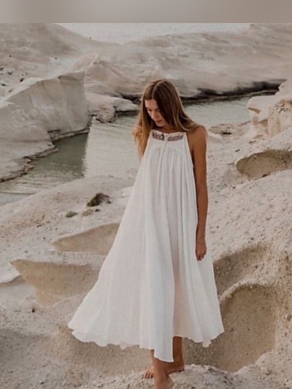 Free People Boho Maxi Dress Crochet Detail S/M